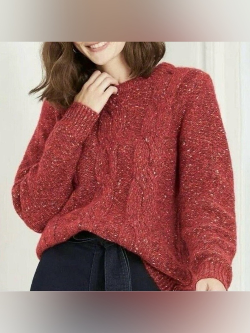 A New Day Red Speckled Cable Knit Crewneck Sweater. NWT. Women’s Large